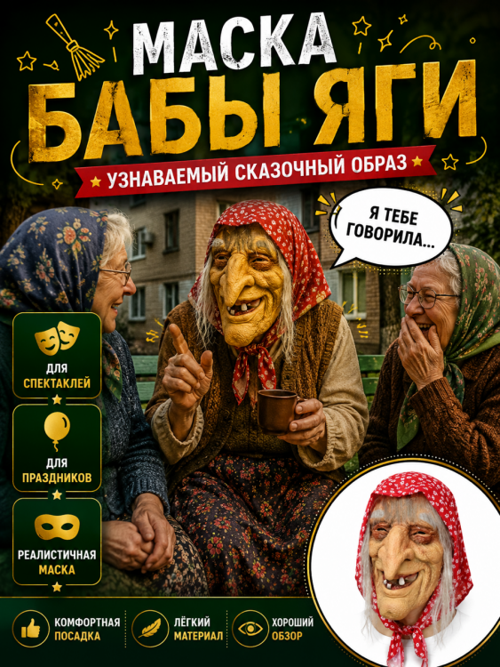 ПК005 Маска Баба Яга в цветном платке
